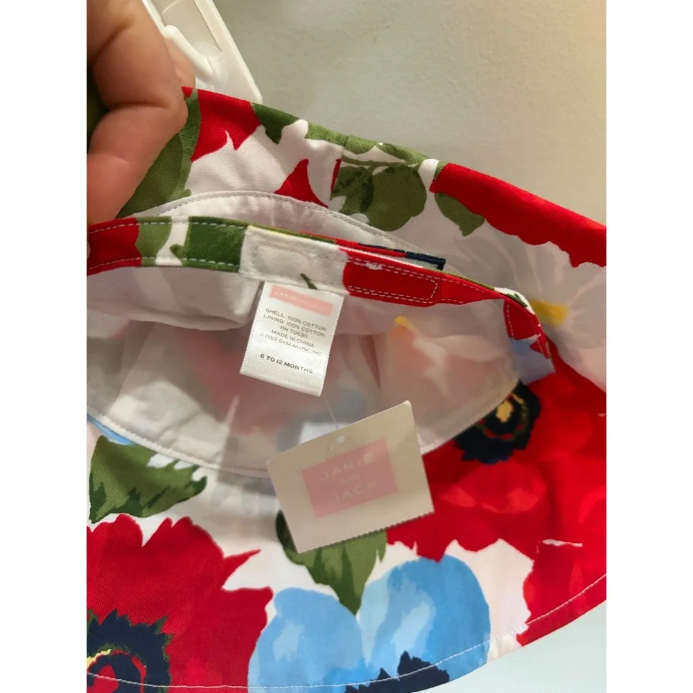 NWT Janie and Jack Baby 6-12 months Cotton Floral Sun Hat red white blue